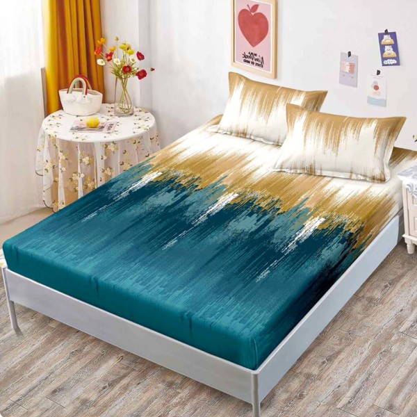 Cearsaf cu elastic, FINET, 160x200cm, 2 fete de perne 50x70cm, Bej, Turquoise, Degrade – confort si eleganta pentru patul tau [1]