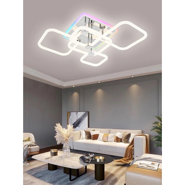 Lustra LED RFAN, Model R9142/2+2+1C, Cu Telecomanda, 3 Tipuri De Lumina Plus Lumina RGB, Intensitate Reglabila, 54W, Alb/Argintiu [1]