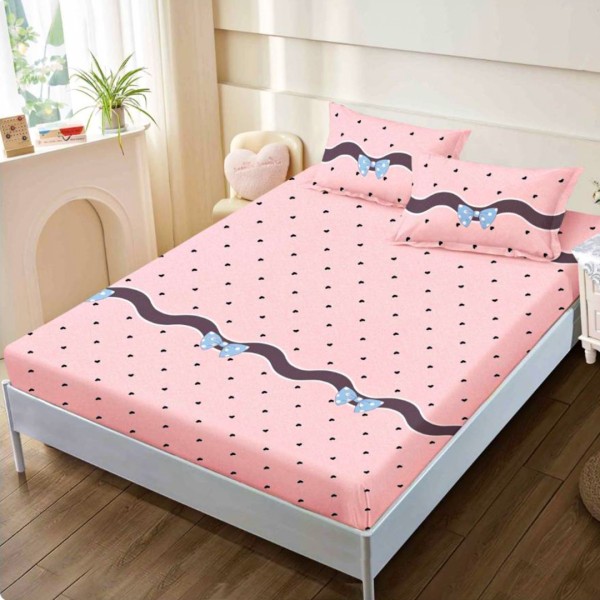 Cearsaf cu elastic, FINET, 160x200cm, 2 fete de perne 50x70cm, Roz, Buline – confort si eleganta pentru patul tau [1]