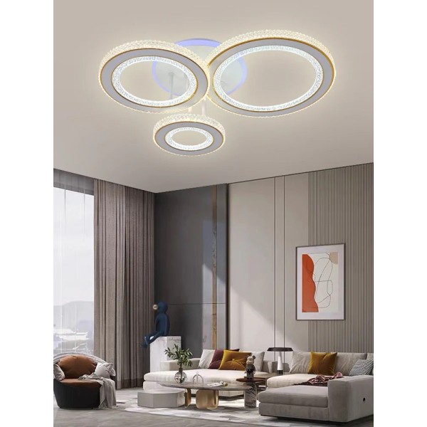 Lustra LED RFAN, Model R9134/1+1+1C, Cu Telecomanda, 3 Tipuri De Lumina Plus Lumina RGB, Intensitate Reglabila, 59W, Alb/Auriu [1]