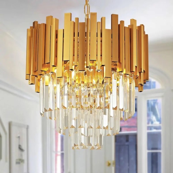 Candelabru RFAN, Model WL339/600, Textura Cristal, Metal, 10 X E27, Auriu [1]