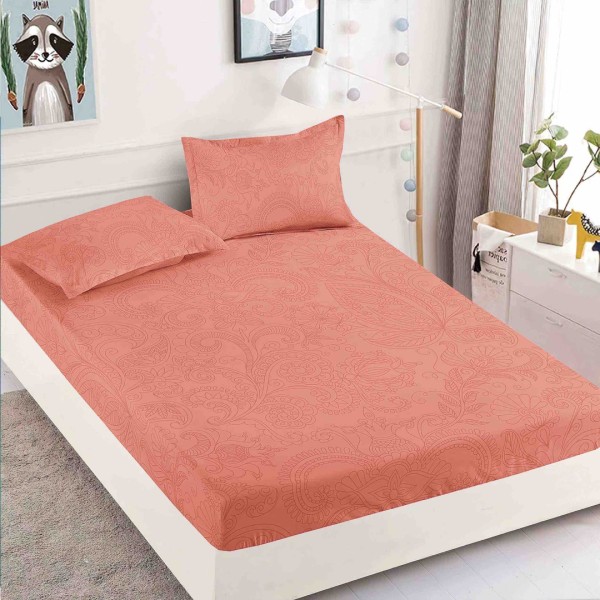 Cearsaf cu elastic, Bumbac FINET, 160/180x200cm, 2 fete de perne 50x70cm, Jojo Home, Somon, model floral [1]