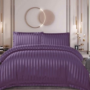 Lenjerie de Pat Dublu, HoReCa, 4 Piese tip Damasc Finetat - Lux, Confort și Întreținere Ușoară, Fără Călcare, Mov