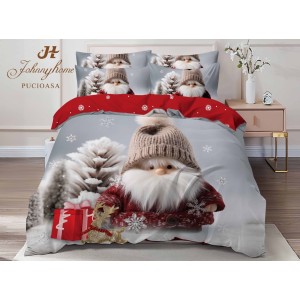 Lenjerie pat dublu, FINET, Digital Print, Craciun, Gri, Roșu, spiridușul lui Moș Crăciun Lenjerie pat dublu, FINET, Digital Print, Craciun, Gri, Roșu, spiridușul lui Moș Crăciun