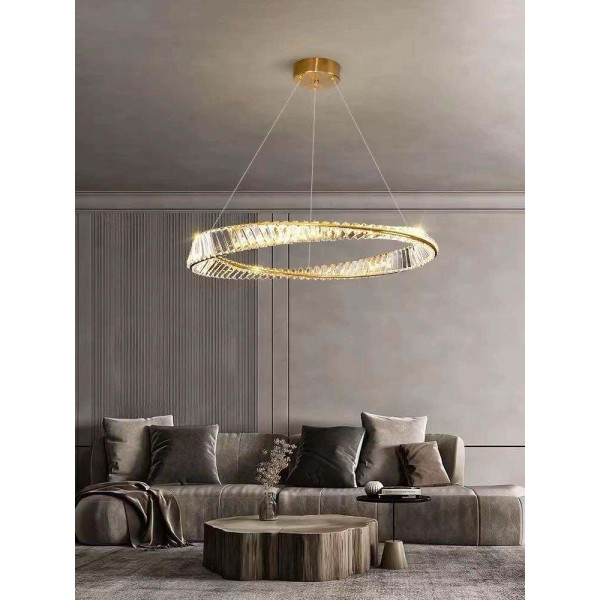 Lustra LED Tip Pendul RFAN, Model R9107-600, Cu Telecomanda, 3 Tipuri De Lumina, Inaltime Reglabila, 70W, Auriu [1]
