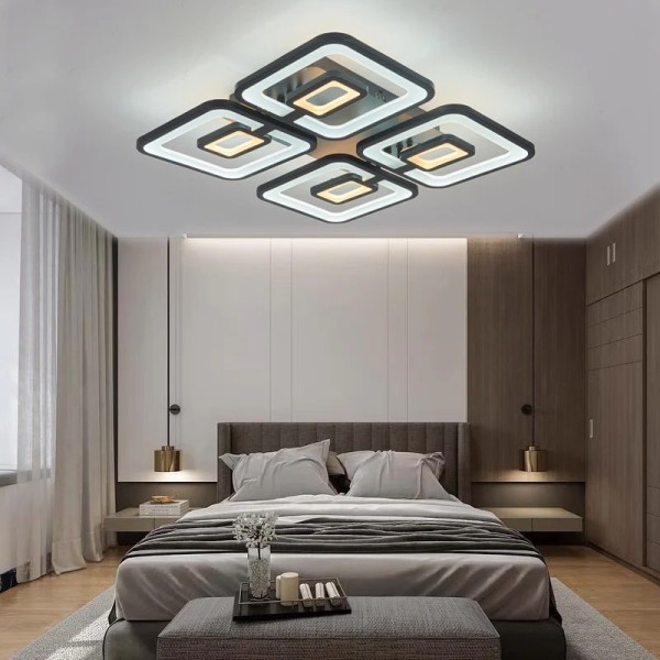 Lustra LED RFAN, Model M025-4, Cu Telecomanda, 3 Tipuri De Lumina Plus Lumina RGB, Intensitate Reglabila, 200W, Negru [1]