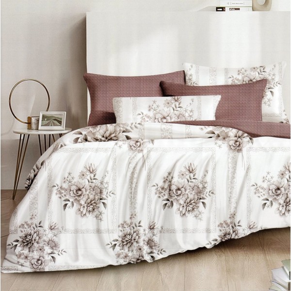 Lenjerie pat dublu,  FINET, 6 piese, Crem, flori [1]
