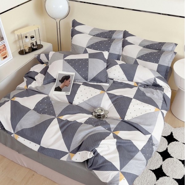 Lenjerie pat dublu (140x200cm, 160x200cm, 180x200cm),  FINET, 6 piese, Gri, forme geometrice [1]