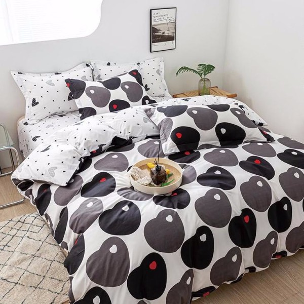 Lenjerie pat dublu (140x200cm, 160x200cm, 180x200cm), Finet Soft, cearsaf clasic, 4 piese, Gri, inimioare [1]