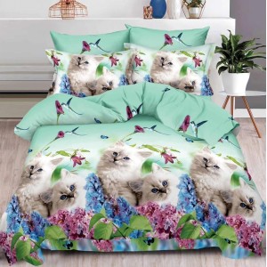 Lenjerie pat dublu, 6 PIESE, IMPRIMEU 3D Multiplicat, Verde, pisicute