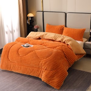 Pilota Cocolino blanita artificiala de iepure, cu blanita, 200x230cm si 2 fete de perna 50x70cm, Portocaliu