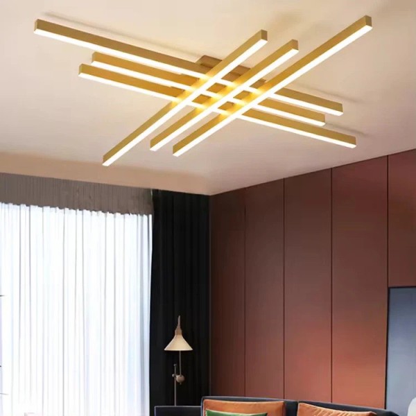 Lustra LED RFAN, Model R9112/6, Cu Telecomanda, 3 Tipuri De Lumina, Intensitate Reglabila, 146W, Auriu [1]
