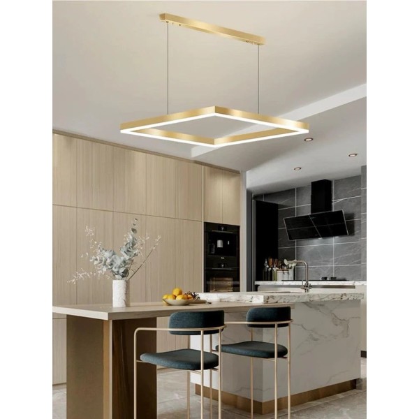 Lustra LED Tip Pendul RFAN, Model R9144/400, Cu Telecomanda, 3 Tipuri De Lumina, Inaltime Reglabila, 39W, Auriu [1]