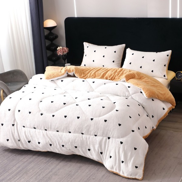  Pilota Cocolino cu blanita 200x230cm si 2 fete de perna 50x70cm, Alb, Negru, inimioare [1]