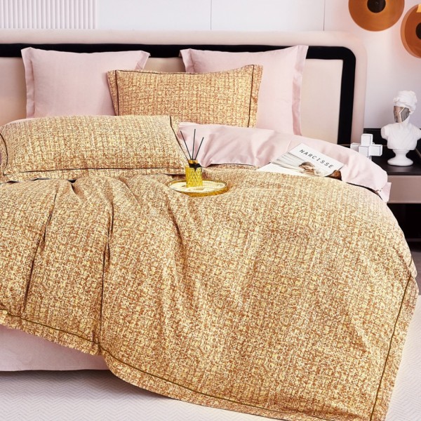 Lenjerie de Pat Dublu, Super Premium,  Finet Ranforsat, 6 Piese, Ambalat în Cutie de Lux, Bej, Roz, uni [1]