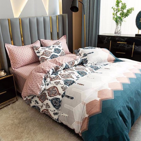 Lenjerie pat dublu cu ELASTIC (160x200cm, 180x200cm), Finet Soft, 4 piese, Turquoise, model elegant [1]