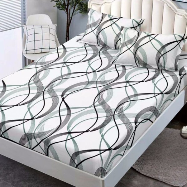 Cearsaf cu elastic, FINET, 180x200cm, 2 fete de perne 50x70cm, Gri, abstract [1]