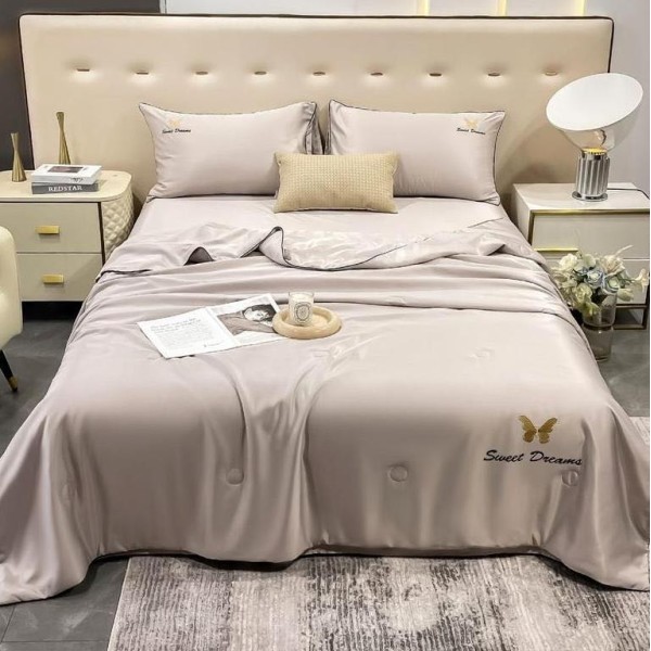 Set luxury cu PILOTA de VARA, tip MATASE SATINATA, 4 piese, Grej [1]