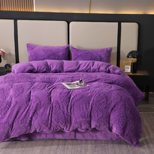 Lenjerie de Pat Dublu, Cocolino Ultra Pufoasă, 4 piese, cu Fluturi 3D – Somn Regal în Confort Absolut, Mov, fluturi [1]