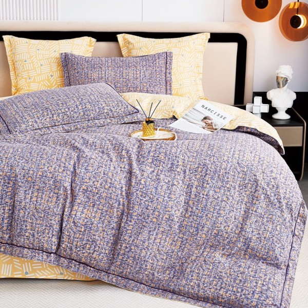 Lenjerie de Pat Dublu, Super Premium,  Finet Ranforsat, 6 Piese, Ambalat în Cutie de Lux, Mov, Galben, uni [1]