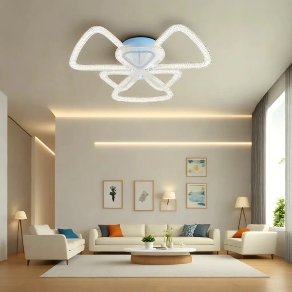 Lustra LED RFAN, Model R9118/3+3, Cu Telecomanda, 3 Tipuri De Lumina Plus Lumina RGB, Intensitate Reglabila, 71W, Alb [1]