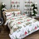 Set Lenjerie Pat Dublu Crăciun 4 Piese + 2 Draperii 150x235cm din Bumbac Ranforsat – Confort și Eleganță, Fabricat în România, Bleu, Verde, Rosu, peisaj montan de iarna, brazi, cabane, cerbi