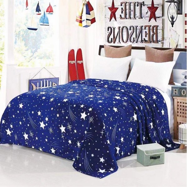 Patura pufoasa cocolino 200x230cm, 240g/mp, Albastru, stelute [1]