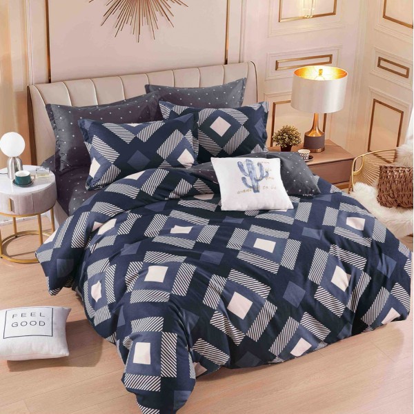 Lenjerie pat dublu,  FINET, 6 piese, Jojo Home, Bleumarin, forme geometrice [1]