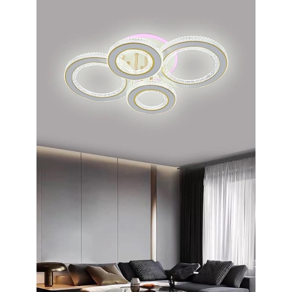 Lustra LED RFAN, Model R9134/2+2C, Cu Telecomanda, 3 Tipuri De Lumina Plus Lumina RGB, Intensitate Reglabila, 71W, Alb/Auriu [1]