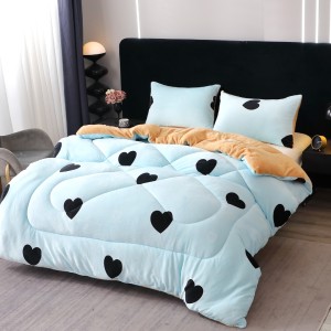  Pilota Cocolino cu blanita 200x230cm si 2 fete de perna 50x70cm, Bleu, inimioare