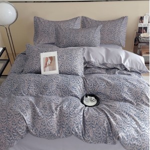 Lenjerie pat dublu (140x200cm, 160x200cm, 180x200cm),  FINET, 6 piese, Gri, frunze