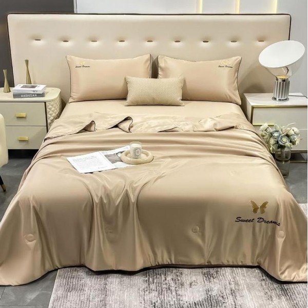 Set luxury cu PILOTA de VARA, tip MATASE SATINATA, 4 piese, Bej [1]