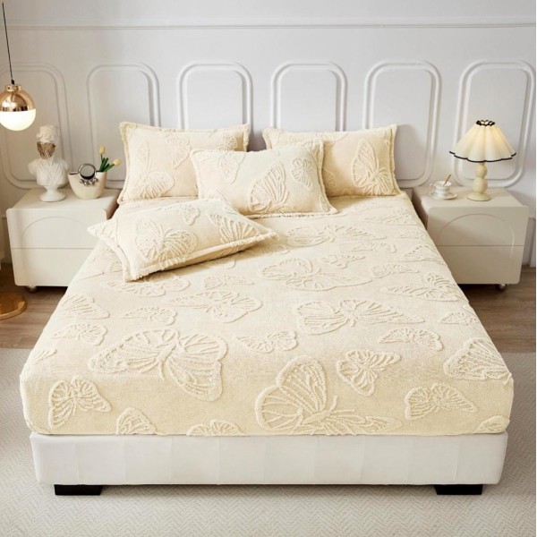 Cearsaf cu elastic COCOLINO, 180x200x25cm, 2 fete de perne, fluturi, Crem [1]