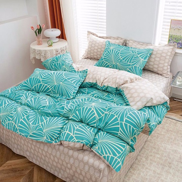 Lenjerie pat dublu (140x200cm, 160x200cm, 180x200cm), Finet Soft, cearsaf clasic, 4 piese, Turquoise, abstract [1]