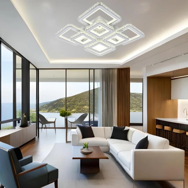Lustra LED RFAN, Model R9004/4+4, Cu Telecomanda, 3 Tipuri De Lumina, Intensitate Reglabila, 320W, Alb [1]