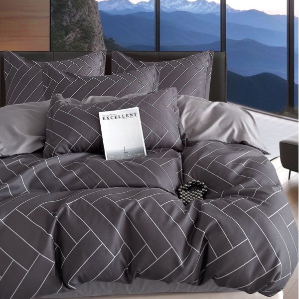 Lenjerie pat dublu (140x200cm, 160x200cm, 180x200cm),  FINET, 6 piese, Gri, forme geometrice [1]