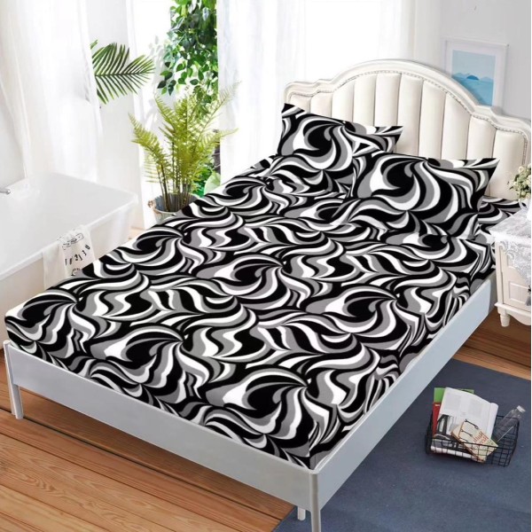Cearsaf cu elastic, FINET, 180x200cm, 2 fete de perne 50x70cm, Gri-Negru, abstract [1]
