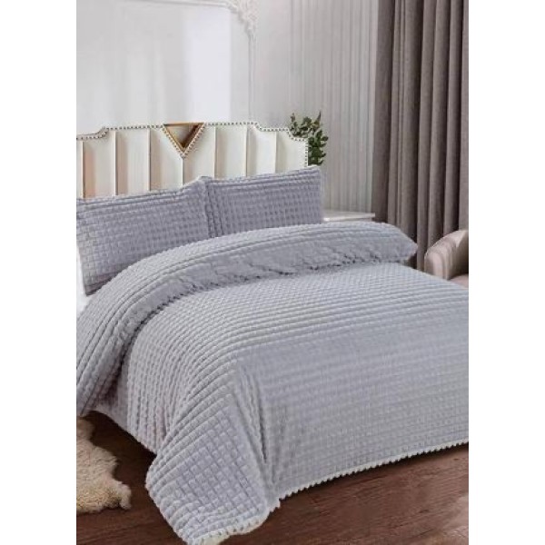 Lenjerie de Pat Dublu Premium Cocolino Teddy Bear, 4 Piese – Pluș Gofrat de Lux, Confort și Eleganță Suprema, Gri [1]