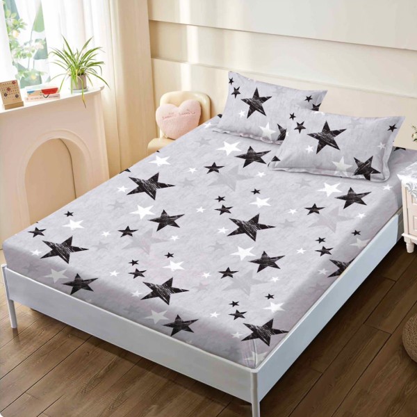 Cearsaf cu elastic, FINET, 160x200cm, 2 fete de perne 50x70cm, Gri, Stelute – confort si eleganta pentru patul tau [1]