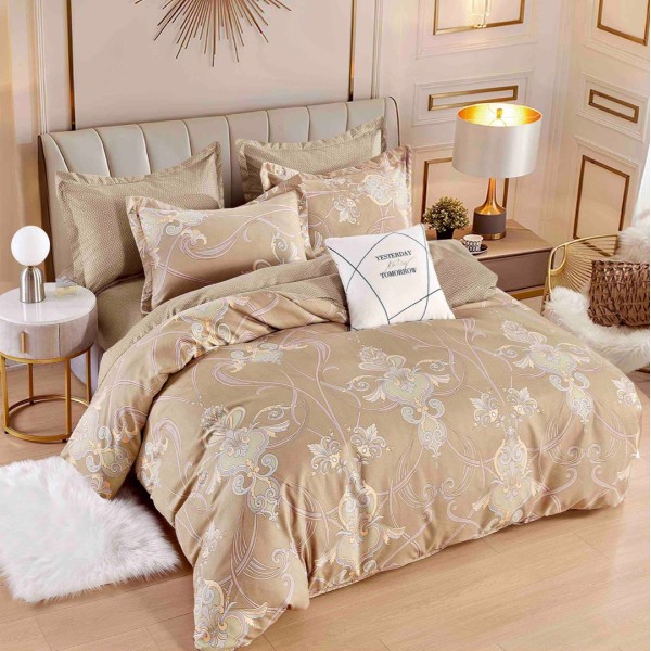 Lenjerie pat dublu,  FINET, 6 piese, Jojo Home, Bej, model oriental [1]