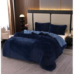 Pilota Super Pufoasă CoCoLiNo Fluffy cu Blăniță Sherpa Asortată, si 2 Fețe de Pernă, Bleumarin Pilota Super Pufoasă CoCoLiNo Fluffy cu Blăniță Sherpa Asortată, si 2 Fețe de Pernă, Bleumarin