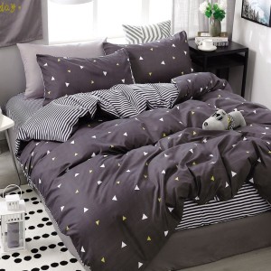 Lenjerie pat 140x200cm, 4 piese, cu ELASTIC,  Gri, forme geometrice