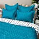 Lenjerie pat dublu, BUMBAC FINET, 8 piese, cu 2 DRAPERII INCLUSE, Turquoise, Alb, stelute