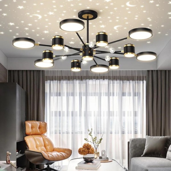 Lustra LED RFAN, Model R9080/6+6+1, Cu Telecomanda, 3 Tipuri De Lumina, Intensitate Reglabila, 208W, Negru/Auriu [1]