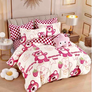 Lenjerie pat dublu,  FINET, 6 piese, Jojo Home, Roz, ursuleti, capsune