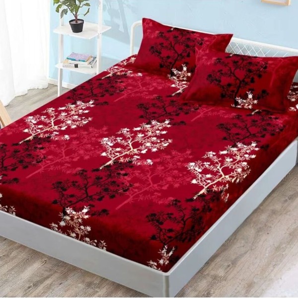 Cearsaf cu elastic, FINET, 180x200cm, 2 fete de perne 50x70cm, Grena, crengute [1]