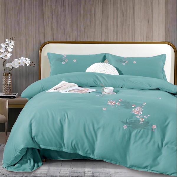 Lenjerie pat dublu, Finet All Season Deluxe cu BRODERIE, 4 piese, Albastru verzui [1]