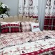 Set Lenjerie Pat Dublu Crăciun 4 Piese + 2 Draperii 150x235cm din Bumbac Ranforsat – Confort și Eleganță, Fabricat în România, Crem, Roșu, carouri, reni