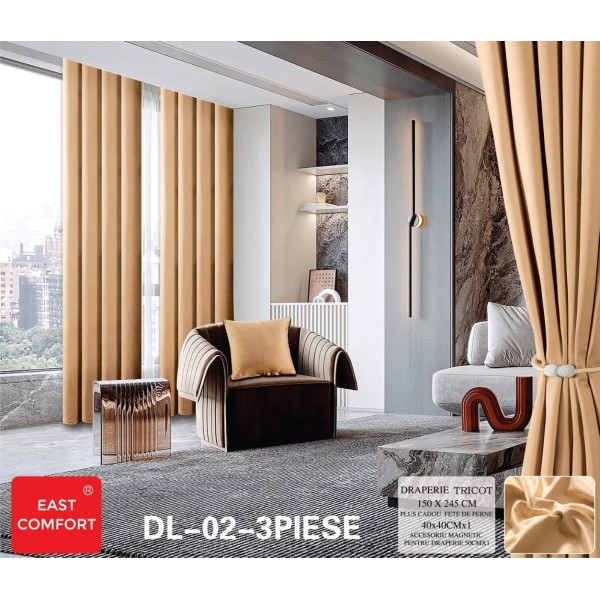 Draperie din Tercot Luxury, cu inele încastrate, East Confort,150x245cm, cu Șnur Magnetic și Față de Pernă Decorativă – Calitate Premium pentru Confortul Tău, Bej galbui [1]
