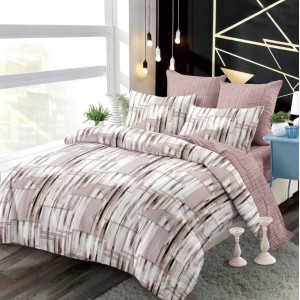 Lenjerie pat dublu,  FINET, cu elastic, 6 piese, Alb, Bej, Abstract Lenjerie pat dublu,  FINET, cu elastic, 6 piese, Alb, Bej, Abstract